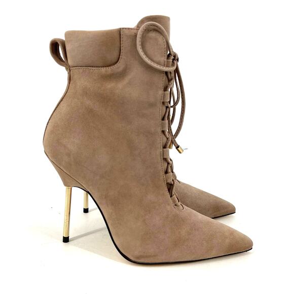 Good American Scandal Lace Up Stilleto Booties Stone Size 6 GA012KS-X - Picture 8 of 8